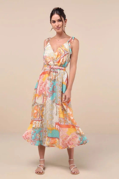 Lulus Charming Cuteness Multi Paisley Print Tie-strap Midi Dress