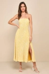 Lulus Charming Dedication Yellow Floral Sleeveless Lace-up Midi Dress In Yellow