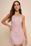 Lulus Charming Desire Pink Geo Print Ruched Sleeveless Mini Dress In Pink
