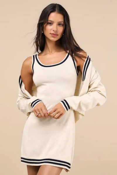 Lulus Charming Duo Beige Two-piece Sweater Dress & Cardigan Set