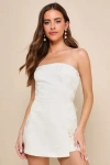 Lulus Charming Ideal Ivory Jacquard Organza Strapless Tie-back Romper In Ivory