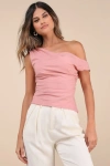 Lulus Charming Influence Dusty Rose Ruched Asymmetrical Top In Dusty Rose