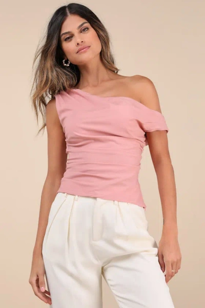 Lulus Charming Influence Dusty Rose Ruched Asymmetrical Top