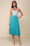 Lulus Charming Motivation Turquoise Pleated High-waisted Midi Skirt In Turquoise