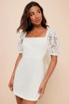 Lulus Charming Potential White Organza Backless Puff Sleeve Mini Dress In White