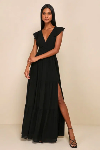 Lulus Charming Success Black Tiered Lace-up Backless Maxi Dress