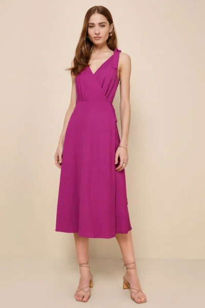 Lulus Charming Tendencies Magenta Purple Surplice Wrap Midi Dress
