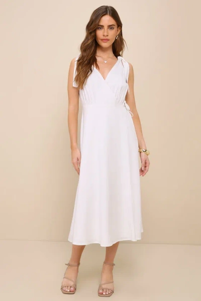 Lulus Charming Tendencies White Surplice Wrap Midi Dress