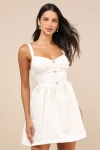 Lulus Charmingly Precious Cream Pleated Textured Bustier Mini Dress In Beige