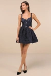 Lulus Charmingly Precious Navy Pleated Textured Bustier Mini Dress In Navy