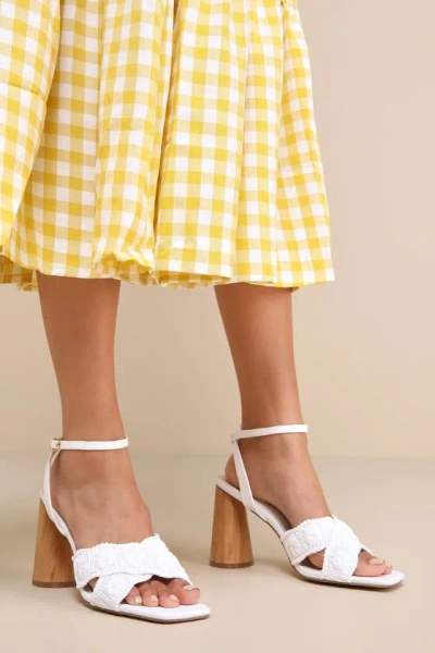 Lulus Chaya White Woven Ankle Strap High Heel Sandals