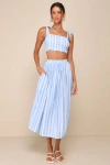 Lulus Cheerful Season Blue Striped Two-piece Midi Dress With Pockets In Blue