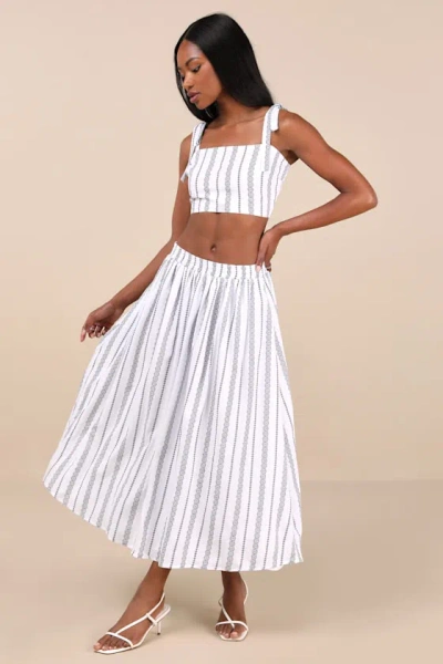Lulus Cheerful Season Ivory Striped Two-piece Midi Dress With Pockets