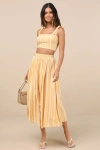 Lulus Cheerful Season Yellow Striped Two-piece Midi Dress With Pockets In Yellow
