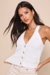 Lulus Cheerful Sweetie Ivory Cable Knit Button-front Tank Top In Ivory
