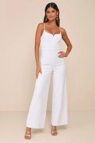 Lulus Cheers To Chic Ivory Mesh Sequin Sleeveless Wide-leg Jumpsuit