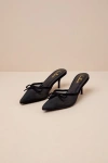 Lulus Cheralynn Black Mesh Bow Pointed-toe Mule Pumps In Black