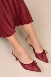 Lulus Cheralynn Burgundy Mesh Bow Pointed-toe Mule Pumps In Burgundy
