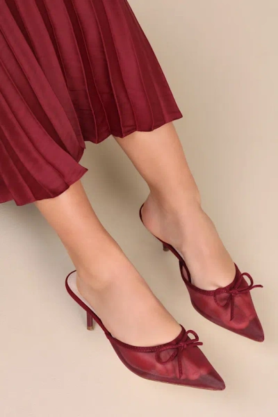 Lulus Cheralynn Burgundy Mesh Bow Pointed-toe Mule Pumps