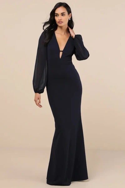 Lulus Cherise Midnight Blue Tie-back Maxi Dress