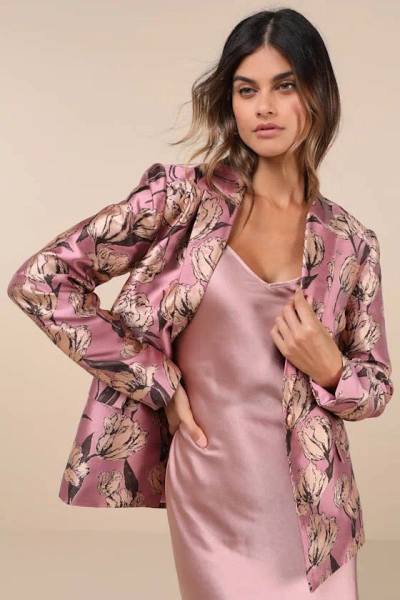 Lulus Cherished Chicness Pink Floral Jacquard Blazer