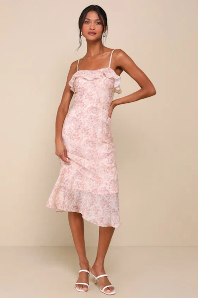 Lulus Cherished Sweetheart Dusty Pink Floral Bustier Midi Dress