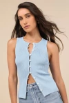 Lulus Cheslyn Light Blue Ribbed Button-front Tank Top In Light Blue