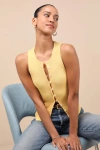 Lulus Cheslyn Yellow Ribbed Button-front Tank Top In Yellow