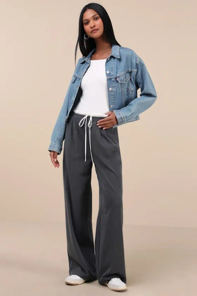 Lulus Chic Agency Grey And White Drawstring Trouser Pants
