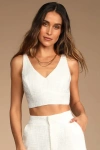 Lulus Chic And Sophisticated Ivory Tweed Cropped Tank Top In Ivory