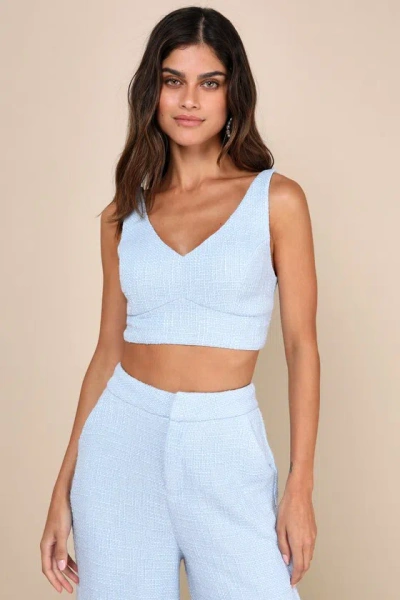 Lulus Chic And Sophisticated Light Blue Tweed Cropped Tank Top