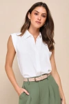 Lulus Chic Candidate White Collared Sleeveless Button-up Top In White