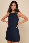 Lulus Chic Ease Navy Blue Sleeveless Mini Dress In Navy Blue