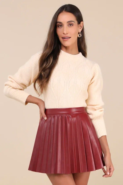 Lulus Chic Edge Burgundy Vegan Leather Pleated High-rise Mini Skirt