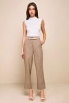 LULUS CHIC ENDEAVOR TAUPE HIGH RISE TAPERED TROUSER PANTS