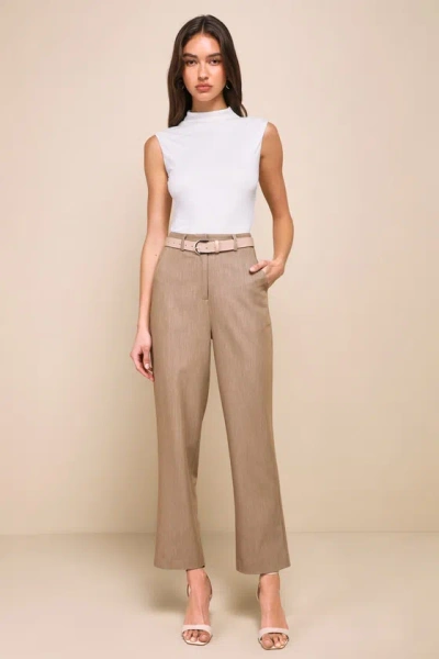 Lulus Chic Endeavor Taupe High Rise Tapered Trouser Pants