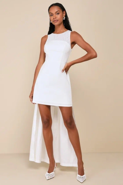 Lulus Chic Flourish White Mesh Detachable Rosette Train Mini Dress