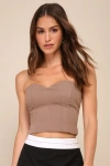 Lulus Chic Invite Dark Taupe Strapless Bustier Crop Top In Taupe