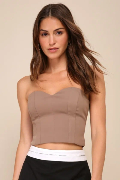 Lulus Chic Invite Dark Taupe Strapless Bustier Crop Top