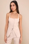 Lulus Chic Muse Beige Button-front Cami Vest Top In Beige