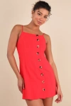 Lulus Chic Objective Red Button-front Mini Dress In Red