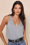 Shop Lulus Chic On Repeat Heather Grey V-neck Sleeveless Bodysuit