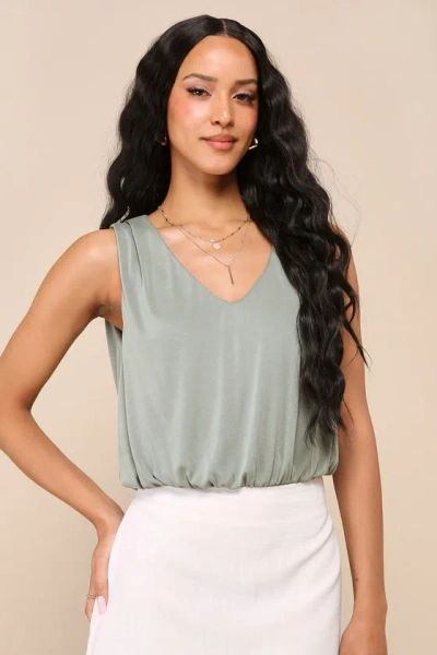 Lulus Chic On Repeat Olive Green V-neck Sleeveless Bodysuit