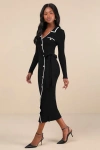 Shop Lulus Chic Persuasion Black Ribbed Button-front Midi Sweater Dress