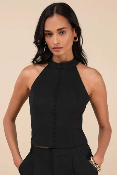 Lulus Chic Popularity Black Mock Neck Crop Top