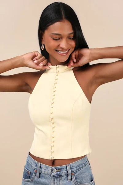 Lulus Chic Popularity Light Yellow Mock Neck Crop Top