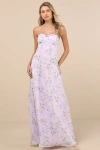 Lulus Chic Preciousness Lavender Floral Organza Bustier Maxi Dress In Purple