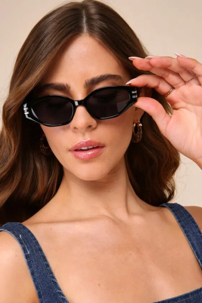 Lulus Chic Story Black Angular Oval Sunglasses