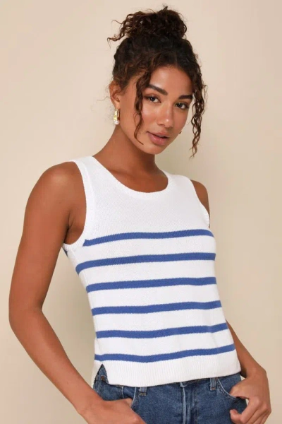 Lulus Chic Tendencies White Striped Sleeveless Sweater Top