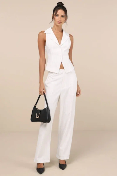 Lulus Chic Viewpoint White Pinstriped Straight Leg Trousers